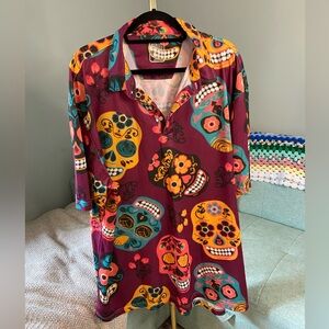 Halloween Sugar Skull Day of the Dead 3XL Purple Polo